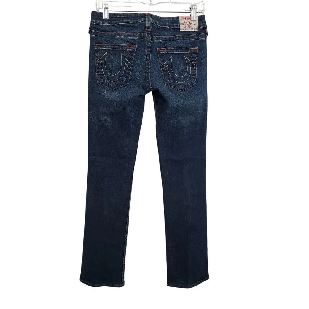 True Religion Women 28 Jeans Dark Low Rise Skinny Stretch Denim Classic Logo - Picture 2 of 13